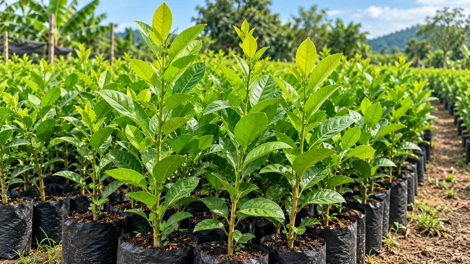 Árboles jóvenes de limón colombiano en vivero